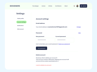 Account settings | UI Design
