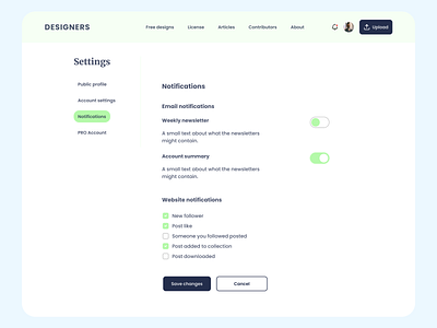 Notifications Settings | UI Design checkbox design figma notifications profile settings ui ui design user interface web design