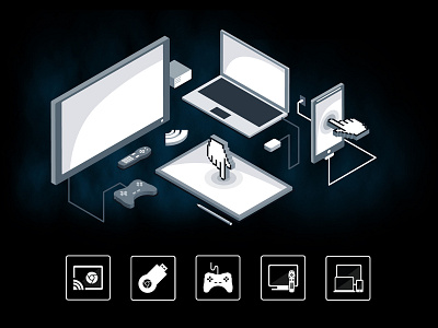 IPTV Everywhere game icons illustration isometric mobile television vector