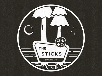 The Sticks branding campfire camping design fire fog graphic design illustration illustrator logo moon national park national park sign photoshop redwoods stars sticks