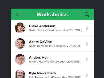 Cast & Crew ios iphone list shows workaholics
