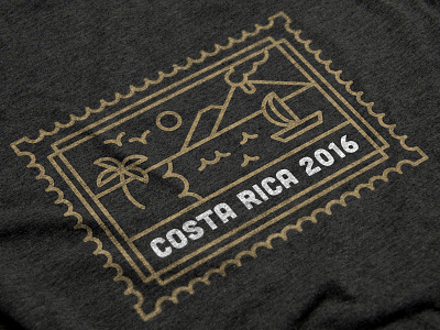 Costa Rica boat costa gold illustration ocean palm rica stamp volcano