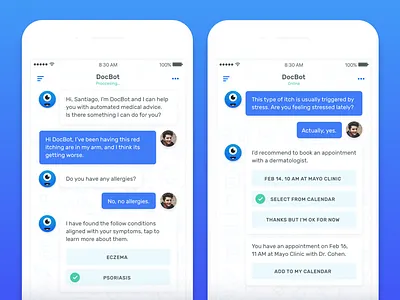 DocBot — AI Powered Medical Advice ai bot chat conversation doctor ios iphone machine madebysan medical ui uruguay ux