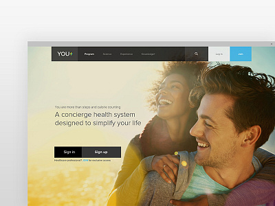 YOU+ Homepage clean flat health layout navigation ui ux website