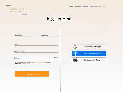 Priced Out Register Page figma ui ux