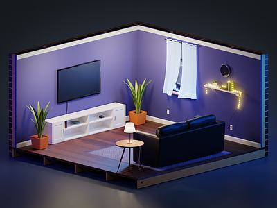 Isometric Living Room Scene 3d architecture blender building couch illustration isometric livingroom purple tutorial