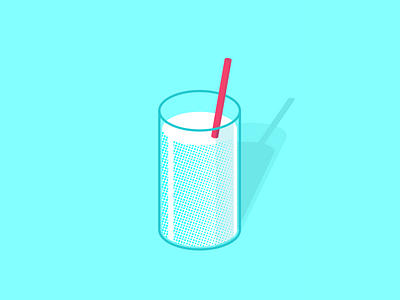 Literally just a glass of milk 🐄 blue breakfast clean cyan drink flat fresh glass haftone illustration milk milkshake minimal morning red shadow straw