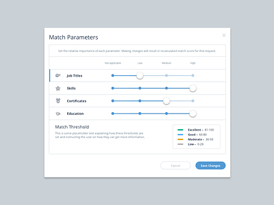 Modal filter match modal parameter