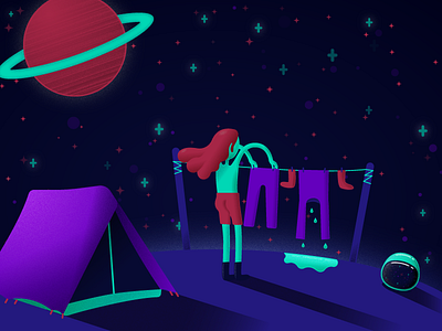 Space Laundry Day astronaut camping cosmonaut cosmos exploration helmet laundry planet space stars tent universe