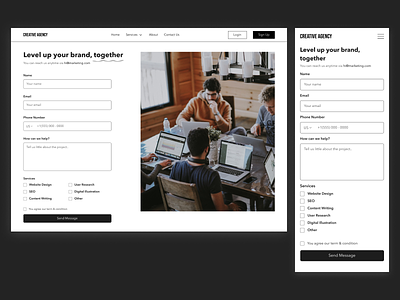 Agency contact form design agency auto variant black white clear component contact form figma minimalist mobile responsive design mobileui ui ui design user interface design ux website design