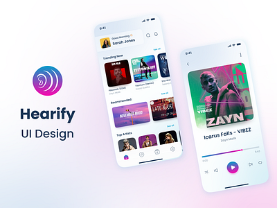 Hearify Mobile App Design 2d adobe illustrator adobe photoshop app app design application case study concept creative daily ui dailyui design figma mobile mobile app design mobileapp music music app ui ui design