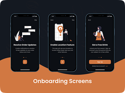 Coffee Shop App UI Design - Onboarding Screens 2d app app design application case study coffee coffee app coffee shop coffee shop app concept concept creative daily ui daily ui designs design figma mobile app onboarding onboarding screens ui ui design