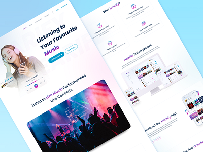 Hearify Web Design - Landing Page 2d adobe illustrator adobe photoshop case study concept creative daily ui daily ui design design figma music music player song spotify ui ui design ux design web web design website