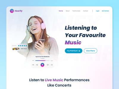 Hearify Web Design - Landing Page 2d adobe illustrator adobe photoshop case study concept creative daily ui daily ui design design figma music music player song spotify ui ui design ux design web web design website