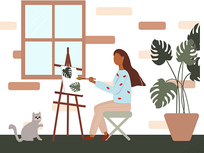 Illustration Girl painting a picture design flat illustrations illustrator vector