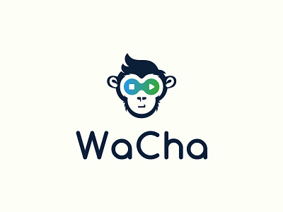 WaCha Logo app icon branding cartoon character internet iptv logo design mascot monkey tv app video