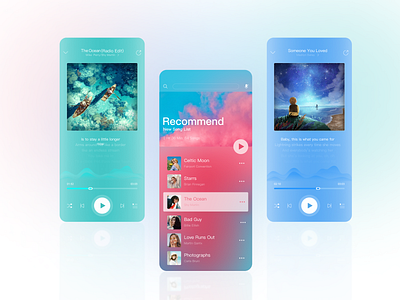 Music interface design 音乐界面设计 branding design figmadesign graphic design icon illustration logo ps ui ui 界面设计 原创图标设计 夏天 手机界面 毛玻璃 流行趋势 音乐