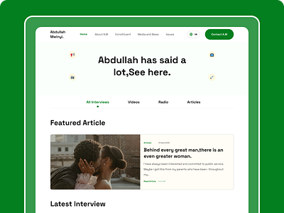 Media & News page for Abdullah Mwinyi's website. design minimal typography ui ux web
