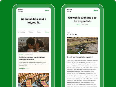 Mobile Media & News screen for Abdullah Mwinyi's website. design minimal typography ui ux web