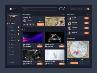 NFT Dashboard crypto dark mode dashboard design market place nft nft dashboard nft market ui ux website