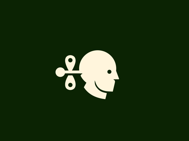 Clockwork Fortune logotype brandmark head man minimalism logo icon clockwork screw cog psychology programming