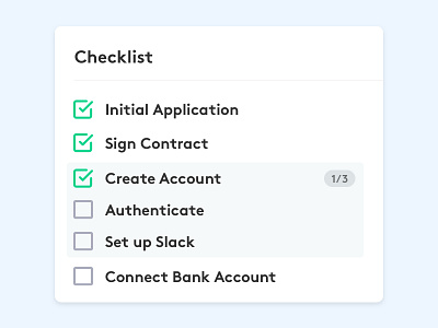 Onboarding Checklist Component design ui