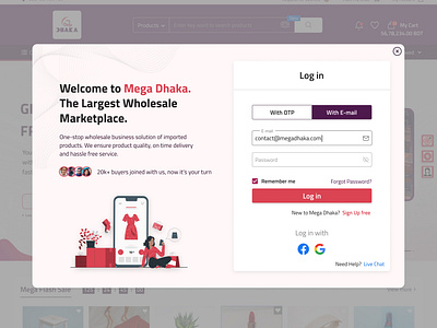 Login Pop-up for an E-commerce Website Design. B2B ecommerce UX