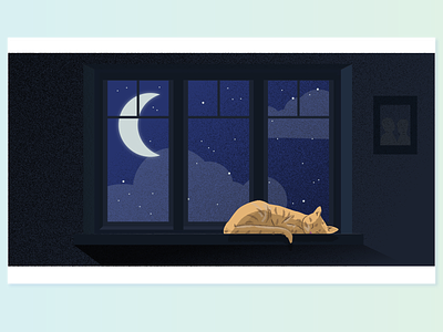 sleep illustration cat inside moon moonlight night peaceful restful sleep window