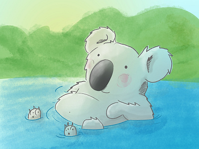 Koala animals bath character illustration kidslit koala outback watercolor