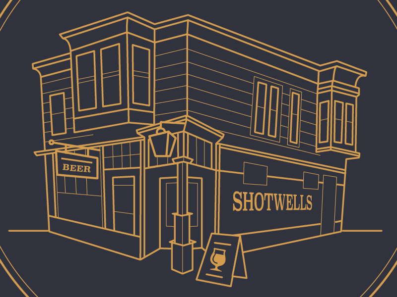 Shotwell's Coasters coaster line illustration building bar mission san francisco