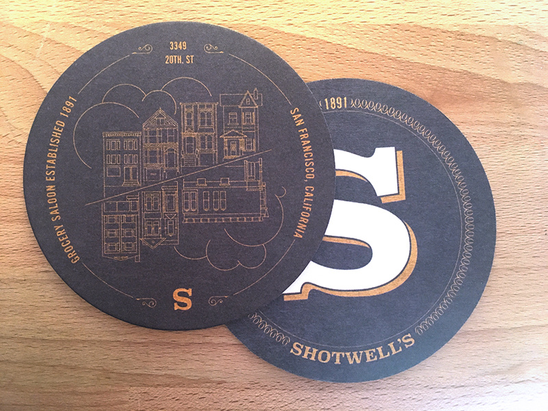 Shotwell's Coasters 2 drink gold print architecture illustration coasters bar