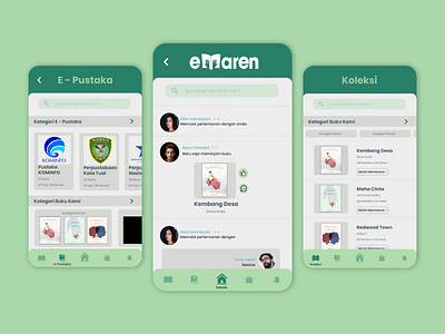 e-Maren (Tual City Digital Libray) Home UI Design app branding design feeds graphic design home illustration library login logo ui ux vector