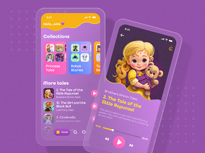 Mobile app with audiobooks for kids ai app design interface kids midjourney mobile app podcast app ui