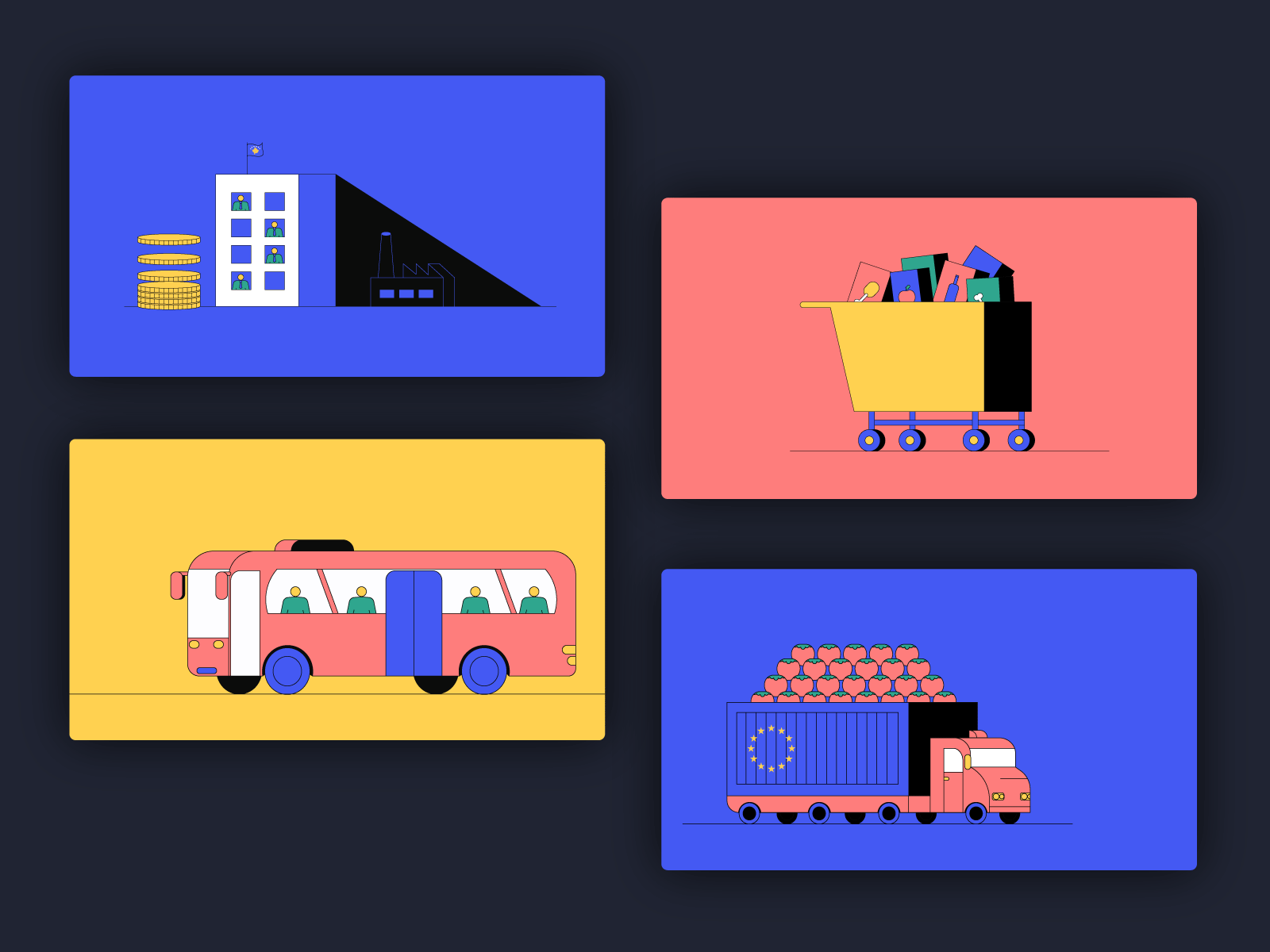 Some styleframes for infographic video amam bold bus employment explainer frames illustration infographic stryboard styleframe truck video