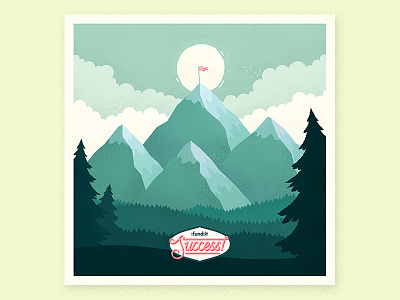 Fundit is Five! clouds flag forest fundit illustration landscape mountain mountains sky success teal trees