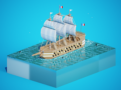 Medieval warship France 3d france graphic design magicavoxel medieval ocean pixelart pixelart3d ship voxel voxelart