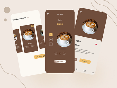 Coffee Ordering aplication app booking branding coffee design device figma popular ui uitrend ux