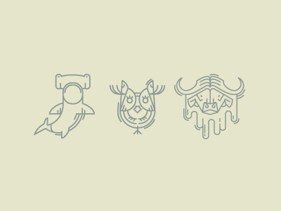 WIP'TFE animals buffalo illustrations owls pictograms shark