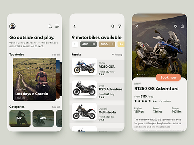 Concept Motorbike Rental mobile concept mobile motorbike rental ui