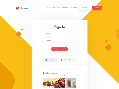 Sign In bold daily food menu minimal nutrition schools ui ux yellow