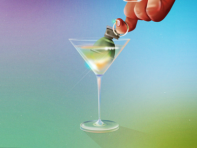 Shaken, Disturbed. 007 bond drink grenade hand illustration illustrator martini olive photoshop vector