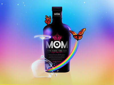MOM Gin + Pride Week. bottle butterfly gin glass grain illustration illustrator lgbtq noise photoshop pride transformation vector wacom