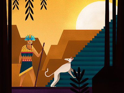 Afterlife afterlife aztec chief dog illustration illustrator stairs