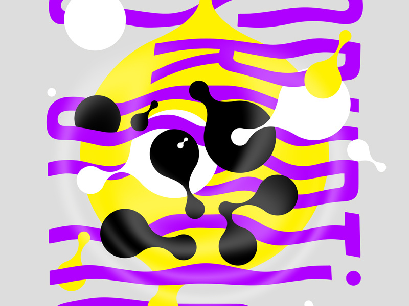Poster for Event Series, Detail yellow purple dots waves warped metaballs design poster