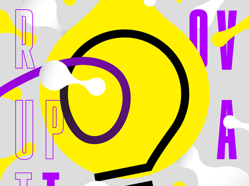 Poster for Event Series 2, Detail lightbulb yellow purple dots metaballs design poster