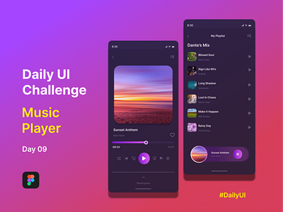 Day 009 (Daily UI Challenge) MUSIC PLAYER app branding design graphic design illustration logo produc ui ux vector