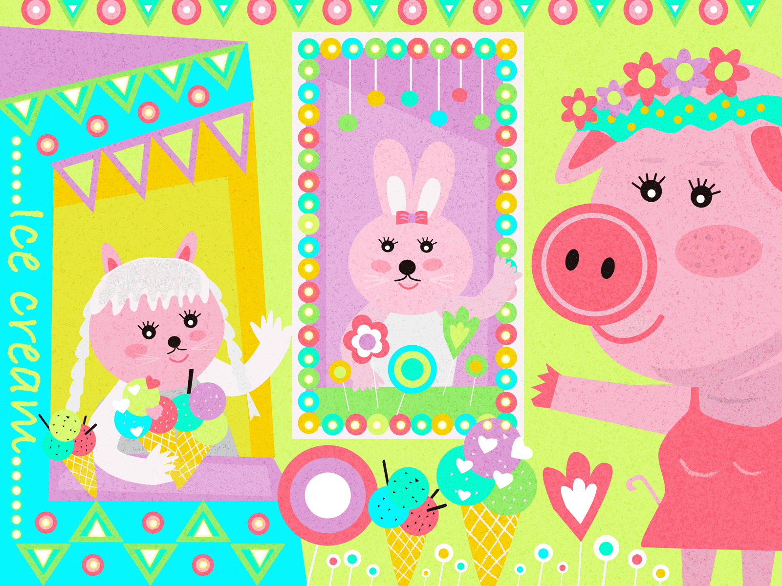 My favorite game to play with babies gif grass mud horse illustration pig play rabbit
