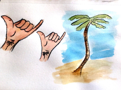 Hang Loose And Palm Trees hangloose shaka sketches surf