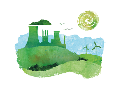 Clean-Energy Testing Illustration branding clean energy factory green illustration sky watercolour