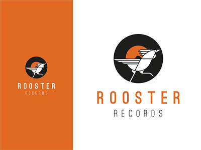 Rooster Records branding chicken icon illustration logo logo design music logo orange logo rooster rooster logo rooster records vinyl logo vinyl record